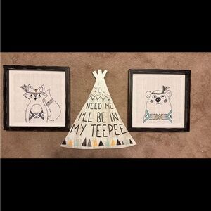 Fox and Bear Wall Art with Teepee Sign